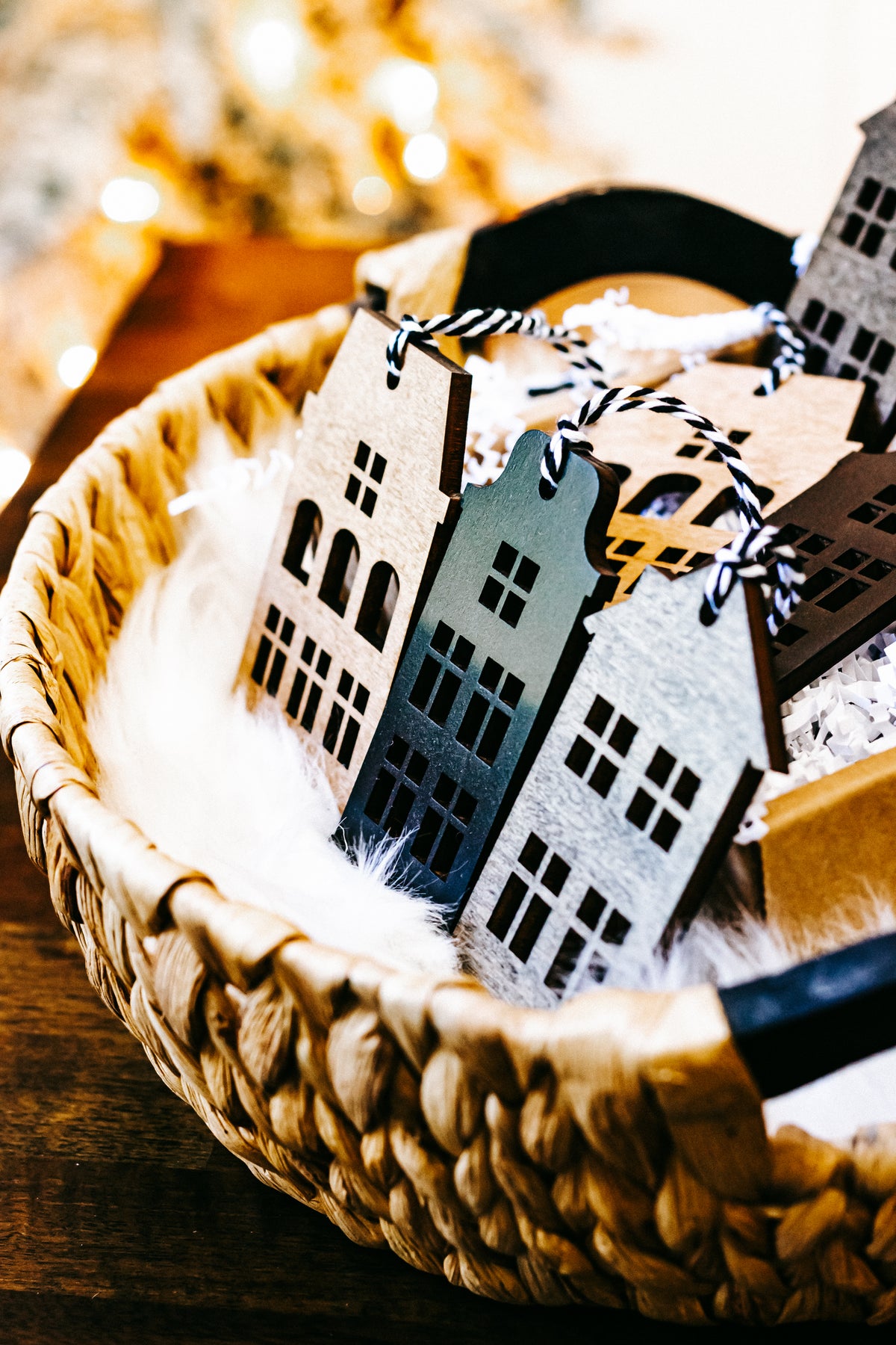 Hand-Stained Wooden House Christmas Ornaments | Timber &amp; Ember Collection