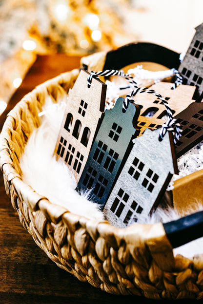 Hand-Stained Wooden House Christmas Ornaments | Timber &amp; Ember Collection