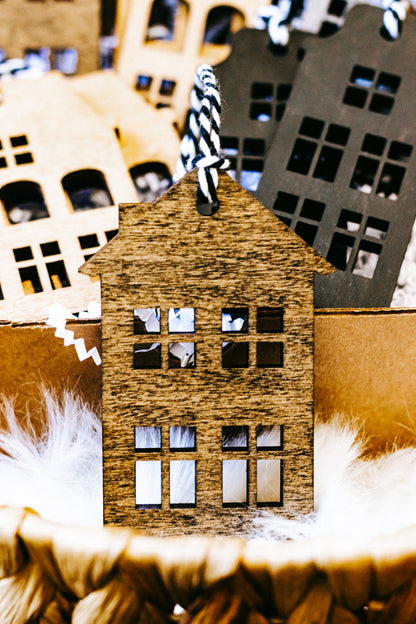 Hand-Stained Wooden House Christmas Ornaments | Timber &amp; Ember Collection