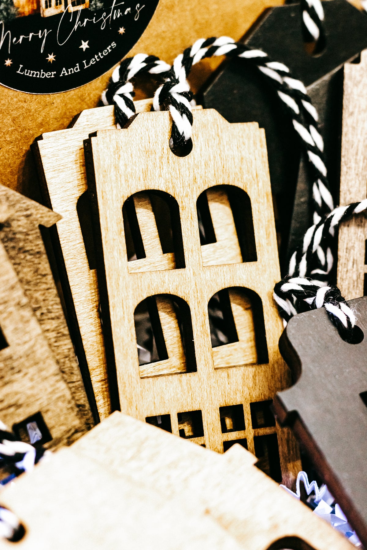 Hand-Stained Wooden House Christmas Ornaments | Timber &amp; Ember Collection