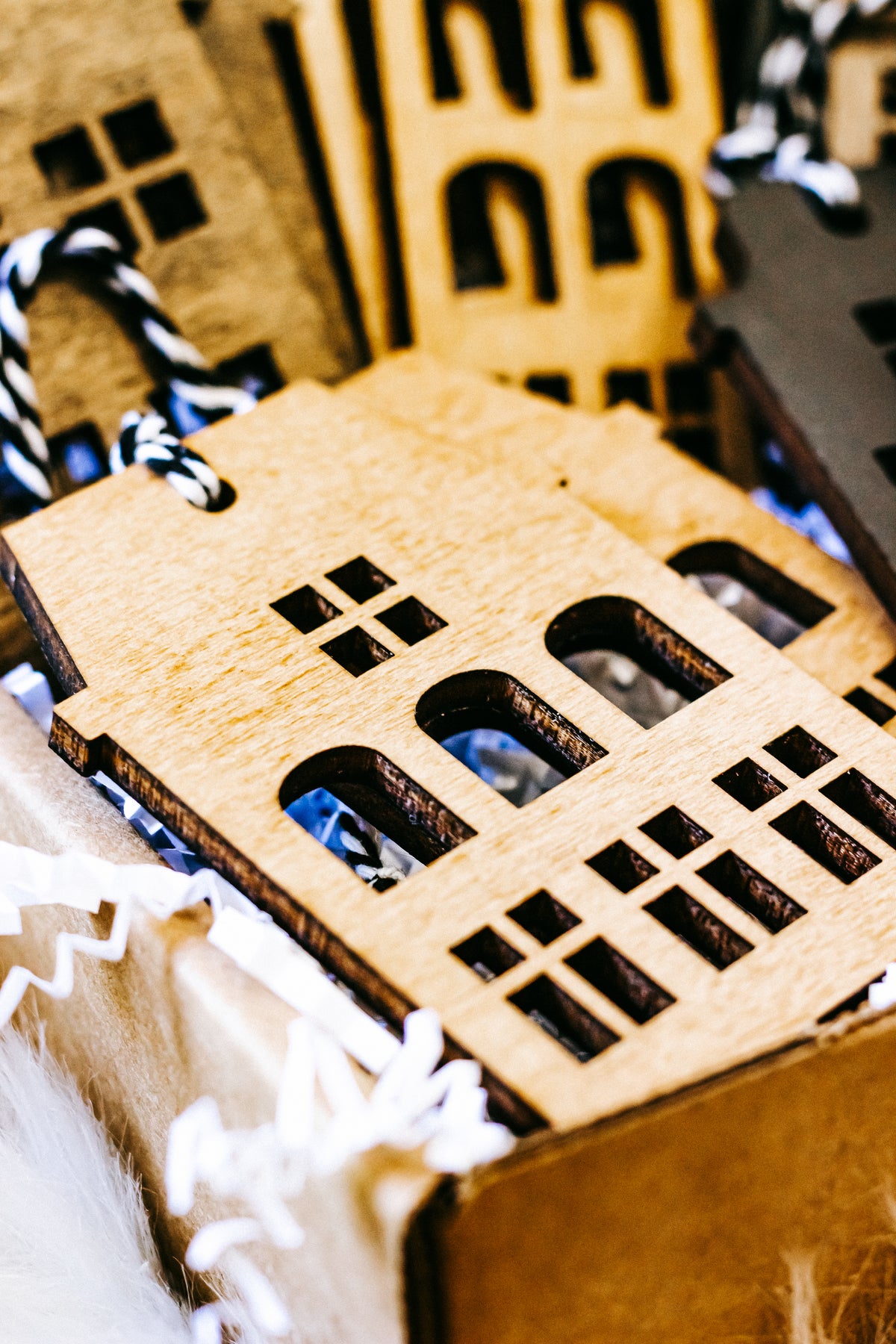Hand-Stained Wooden House Christmas Ornaments | Timber &amp; Ember Collection
