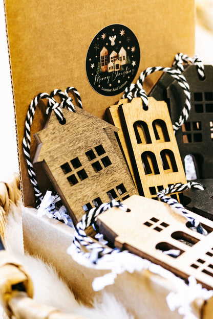 Hand-Stained Wooden House Christmas Ornaments | Timber &amp; Ember Collection