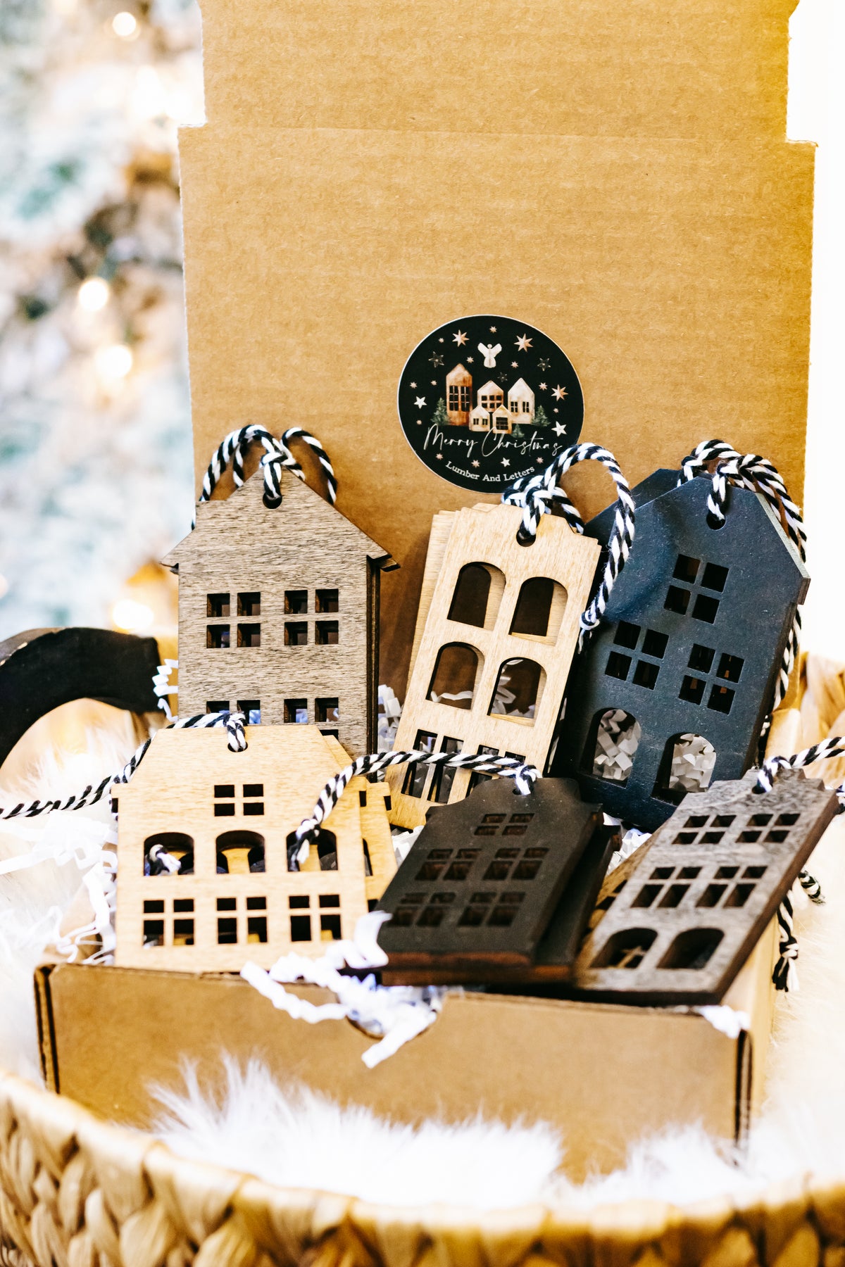 Hand-Stained Wooden House Christmas Ornaments | Timber &amp; Ember Collection